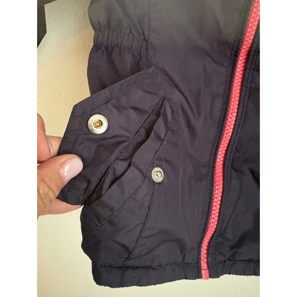 OshKosh Bgosh Girls Navy Blue Pink Polka Dot Fleece Lined Hooded Jacket 18M